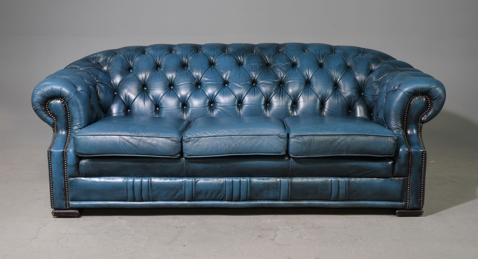 British Blue Leather 3 Seater Chesterfield Sofa (1 of 7)