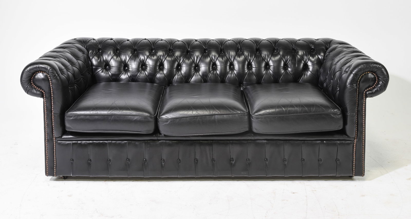 British Black Leather 3 Seater Chesterfield Sofa (1 of 5)