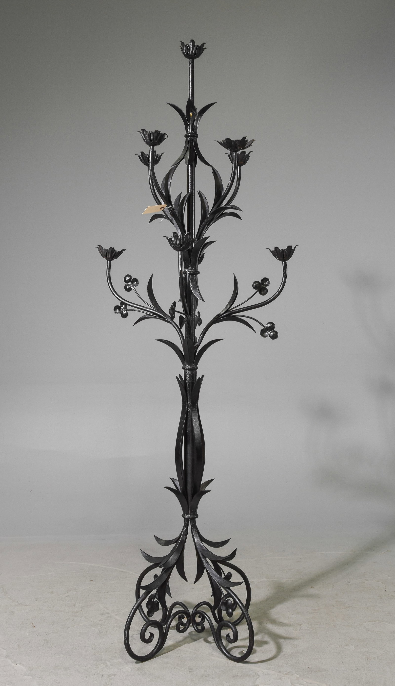 French Style Black Iron Foliate Floor Candelabra: French Style Black Iron Foliate Floor Candelabra - 79 in tall x 27 x 27