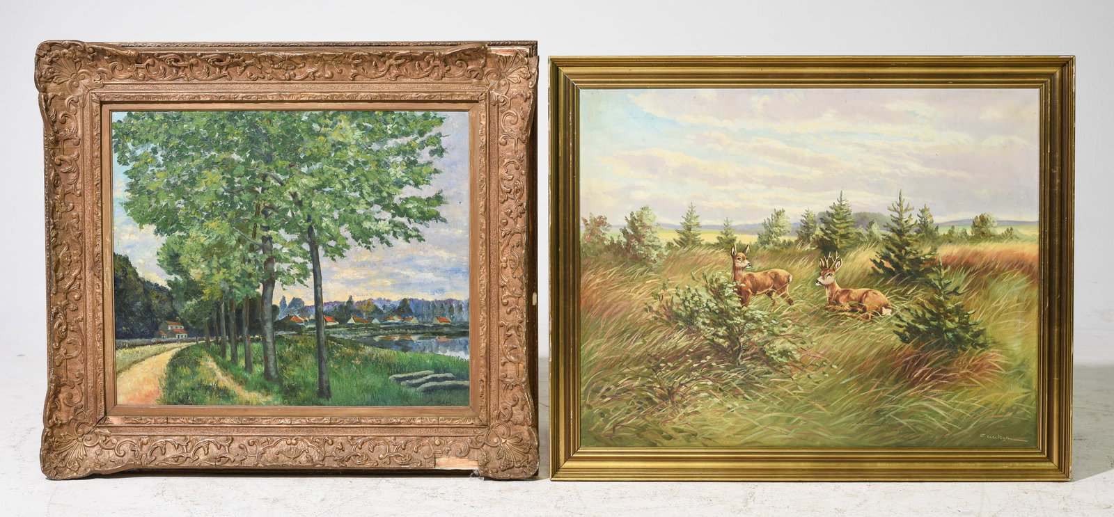 Gold Framed Landscape & Deer / Stags in Field (1 of 4)