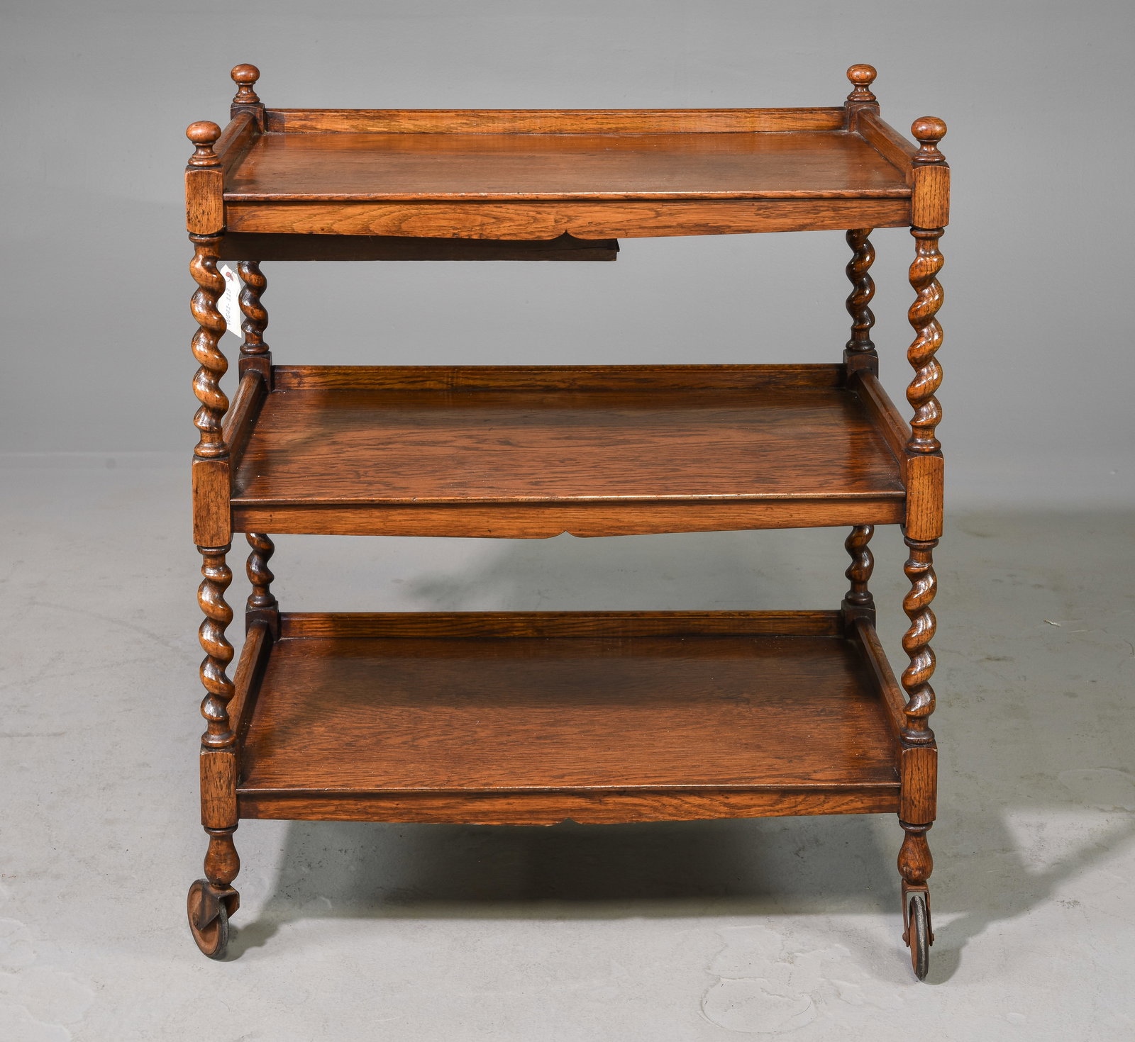 British Oak 3 Tier Barley Twist Trolley c.1920's (1 of 3)