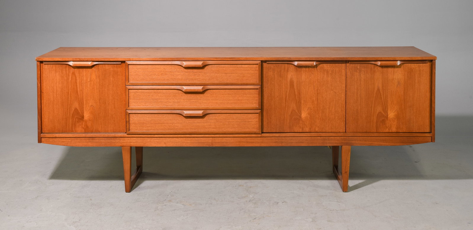 Mid Century Modern Sideboard With Folded Handles: Danish Modern Style Sideboard With Folded Handles - 29 inches tall x 80 x 17