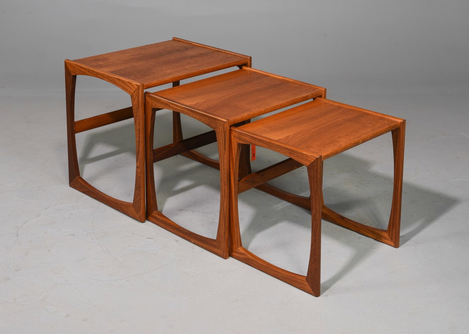 Mid Century Modern Quadrille Nest of 3 Tables: Danish Modern Style Teak Quadrille Nest of 3 Tables - 20 in tall x 21 x 18