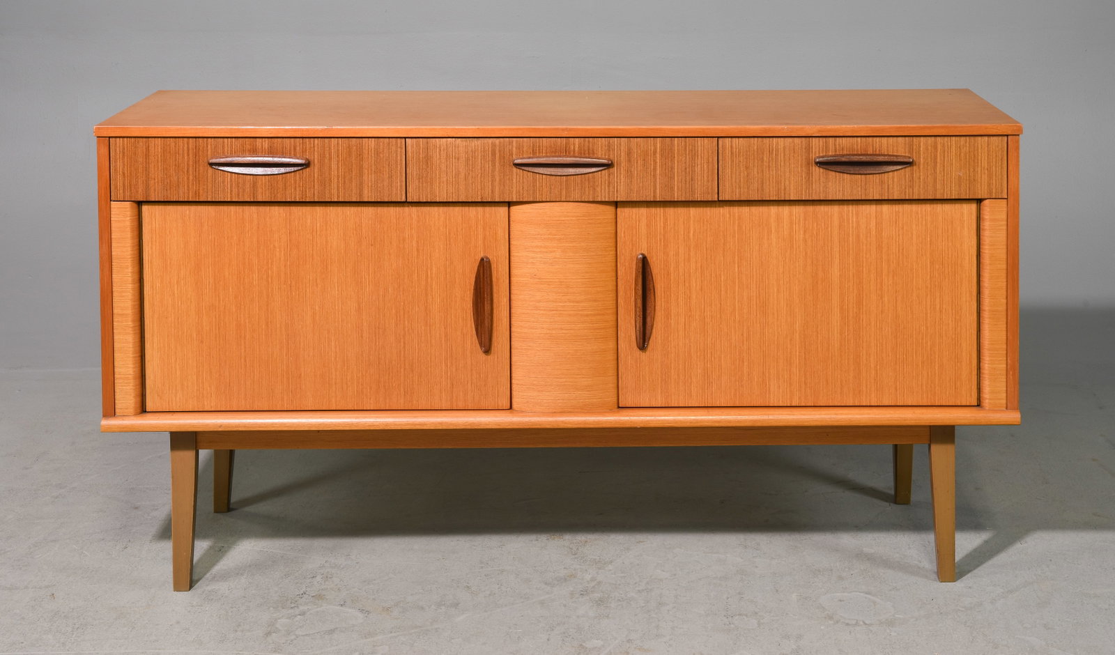 Mid Century Sideboard with Folded Handles - Lebus: Danish Mid Century Modern Style Sideboard with Folded Handles By Lebus - 29 inches tall x 55 x 15.5