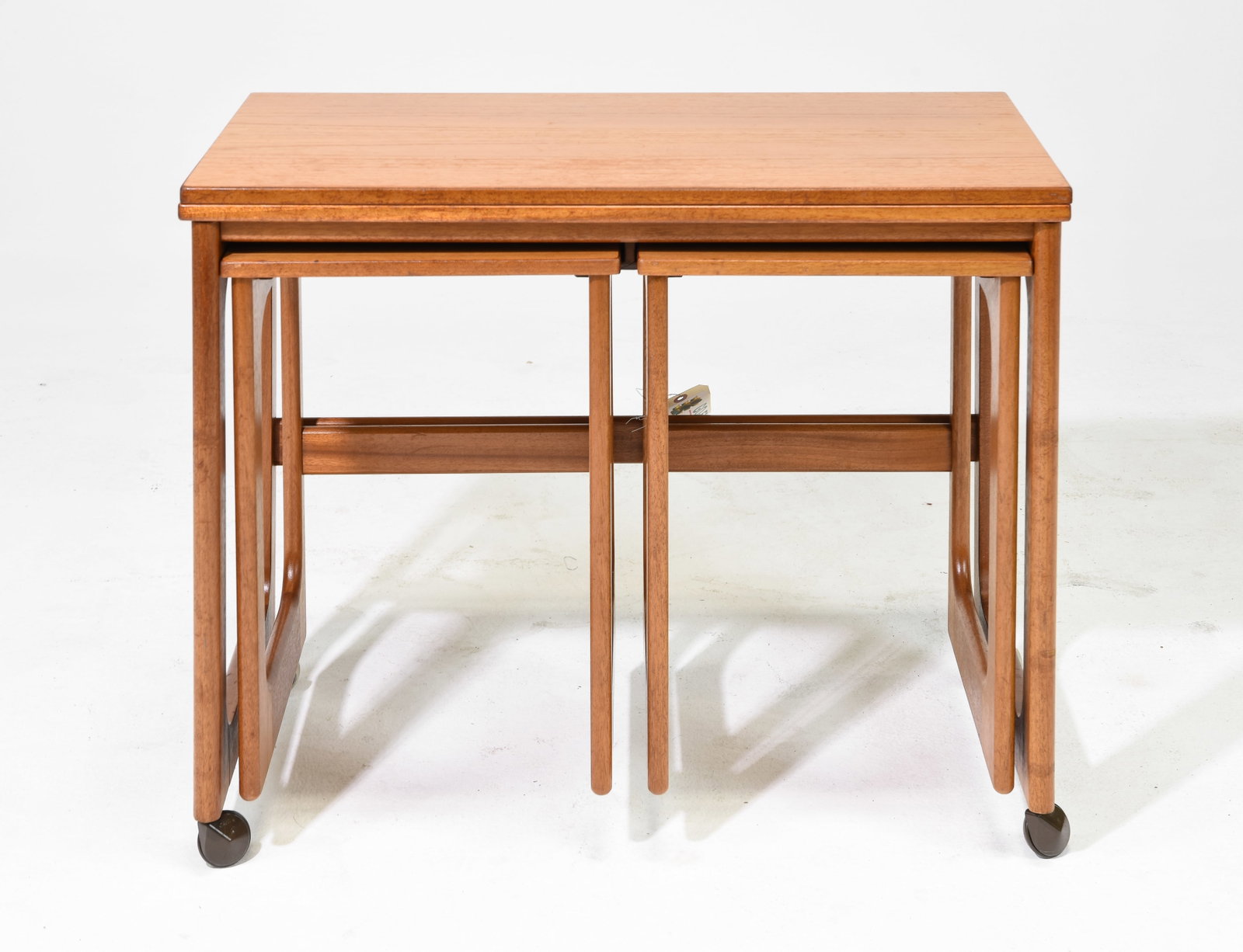 Mid Century Triform Flip Top Nest By McIntosh: Danish Modern Style Teak Triform Flip Top Nest by McIntosh - 25 tall x 30 x 17