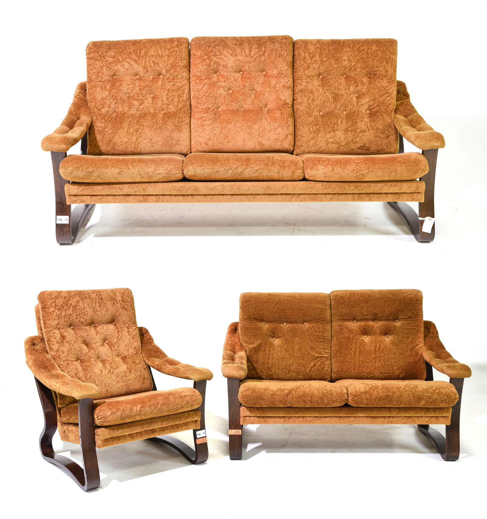 3pc Danish Modern Sofa, Love Seat & Arm Chair (1 of 9)
