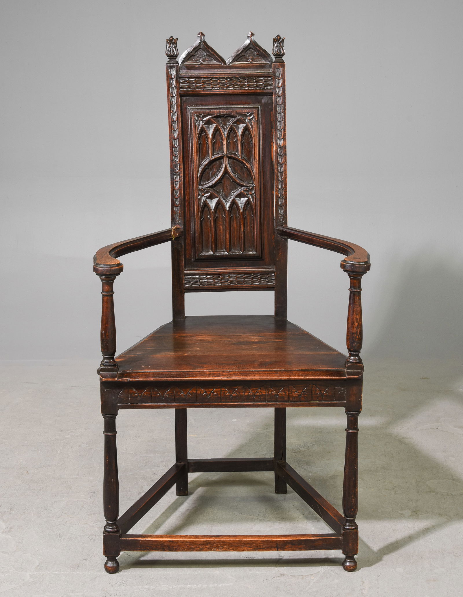 Gothic Style Carved Oak High Back Arm Chair (1 of 5)