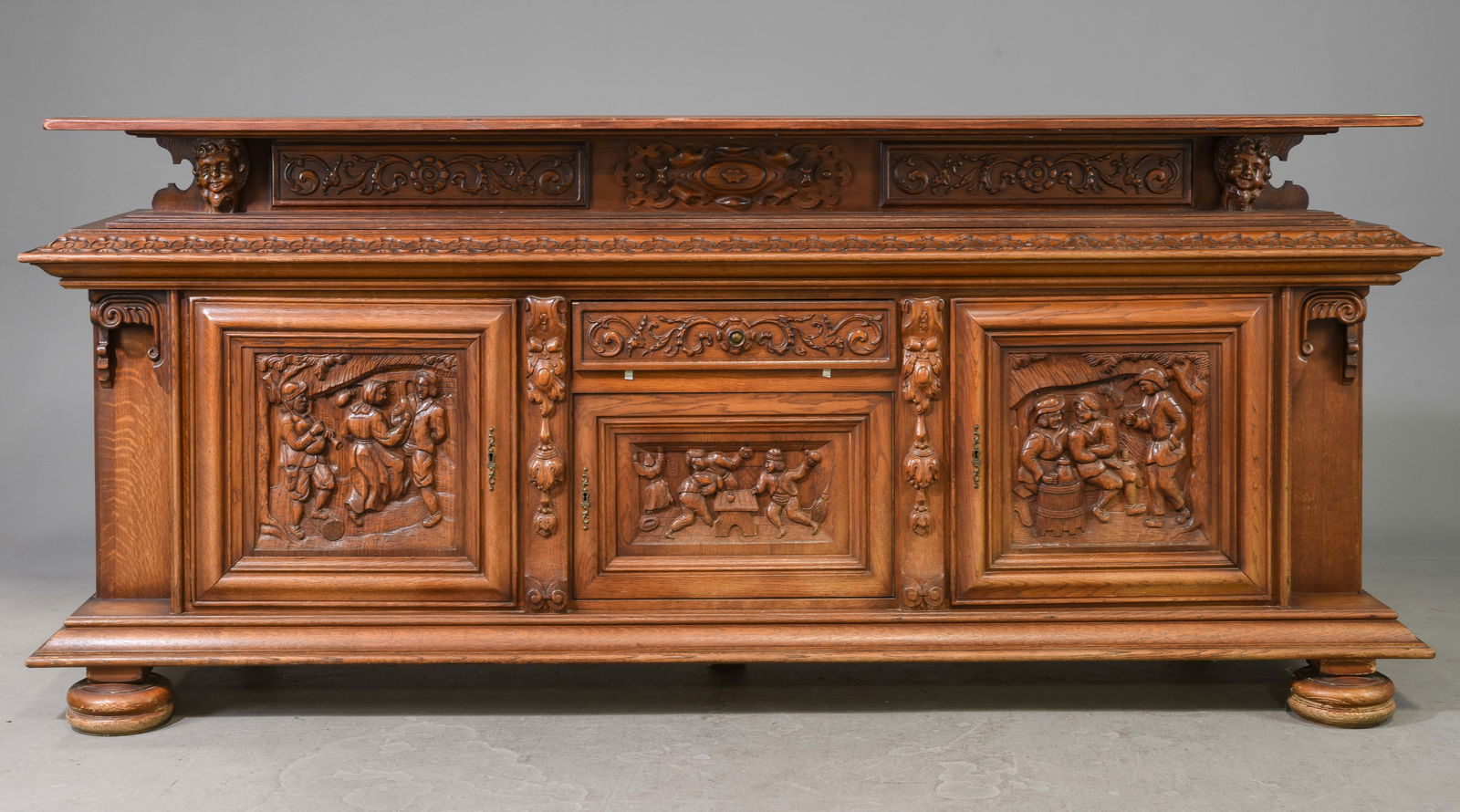 French Style Figural Relief Carved Oak Counter (1 of 8)