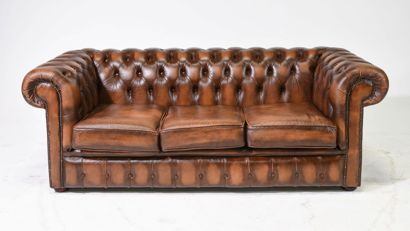 British Brown Leather Chesterfield 3 Seater Sofa (1 of 7)