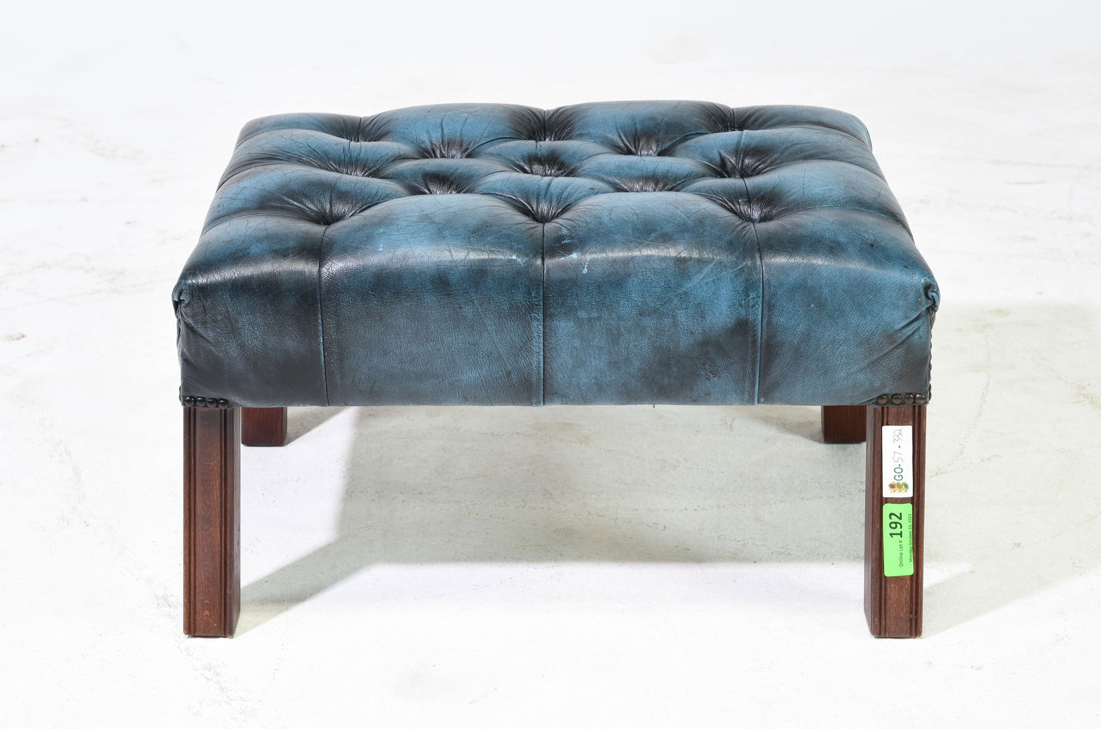 British Blue Leather Chesterfield Stool (1 of 2)