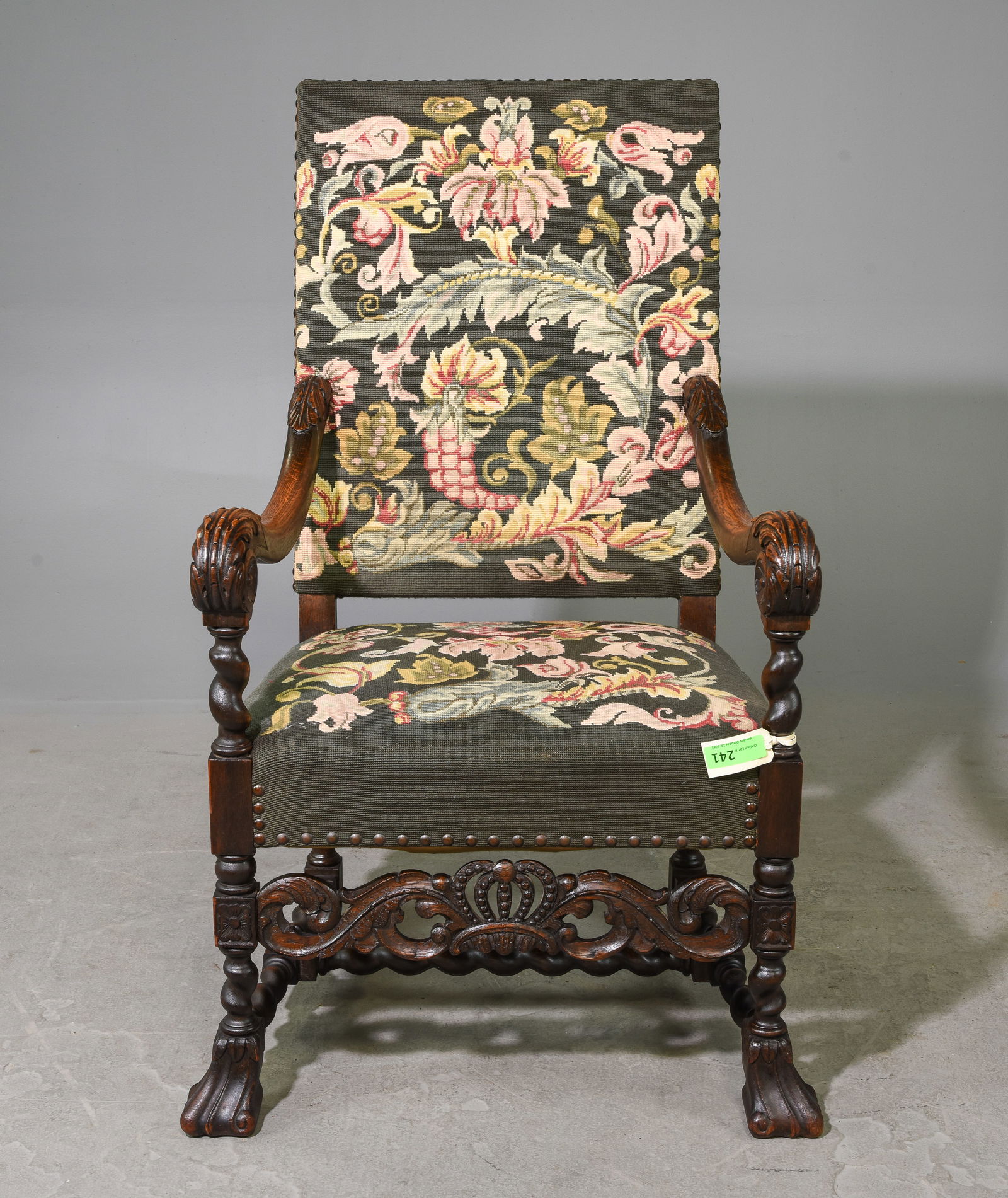 Danish Carved Oak Barley Twist Fireside Chair (1 of 7)
