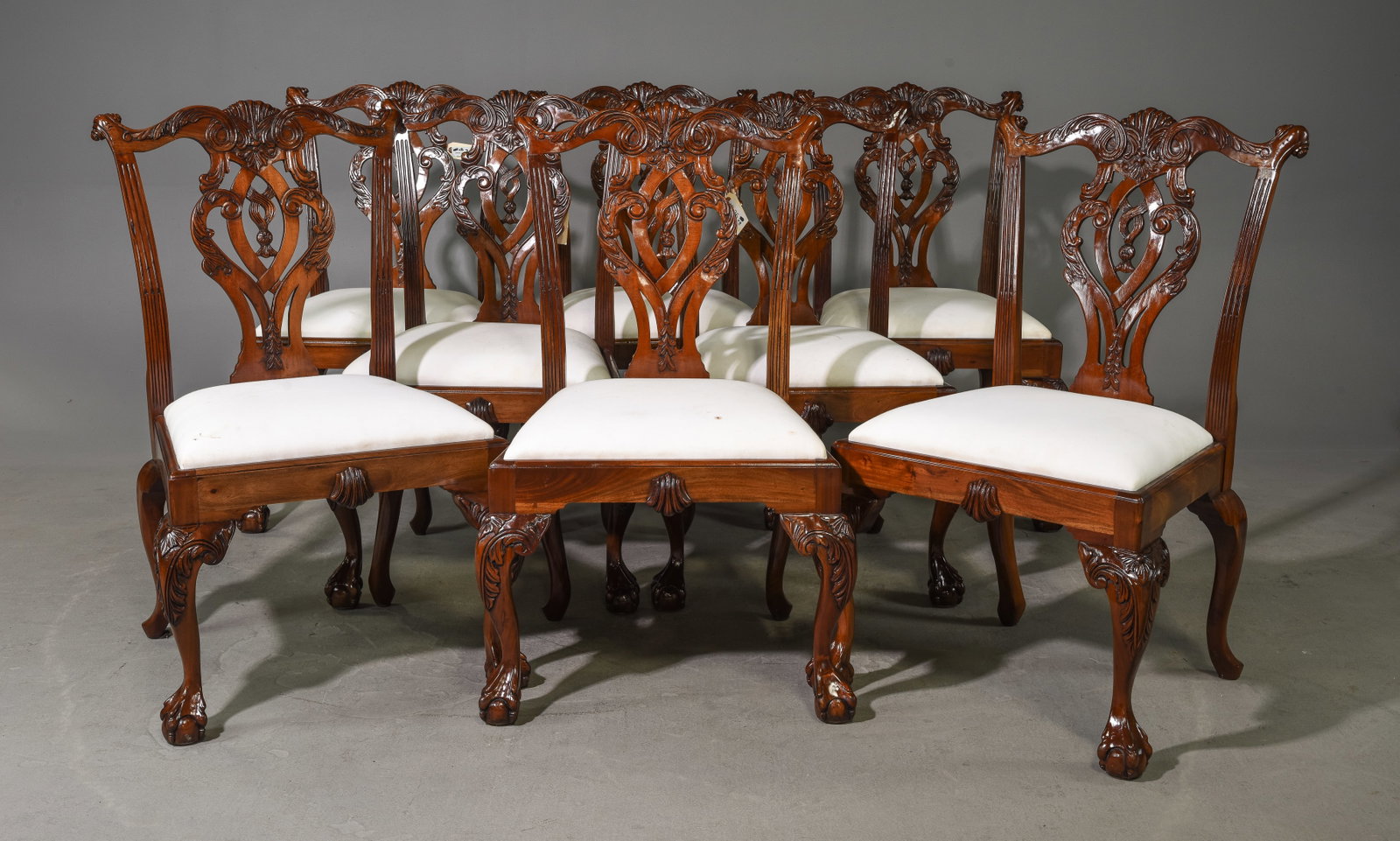 8 Chippendale Style Mahogany Ball & Claw Chairs: 8 Chippendale Style Mahogany Ball & Claw Foot Chairs - 40 in tall x 23 x 20 with a seat height of 19 inches