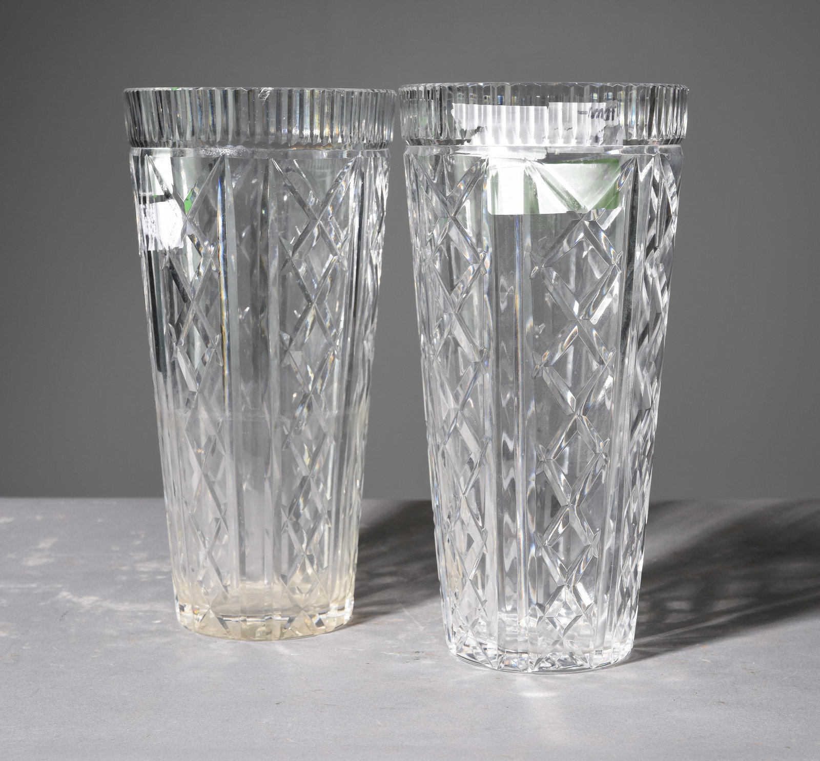 Pair Of Crystal Waterford Vases: Pair Of Crystal Waterford Vases - 12 inches tall x 6 x 6