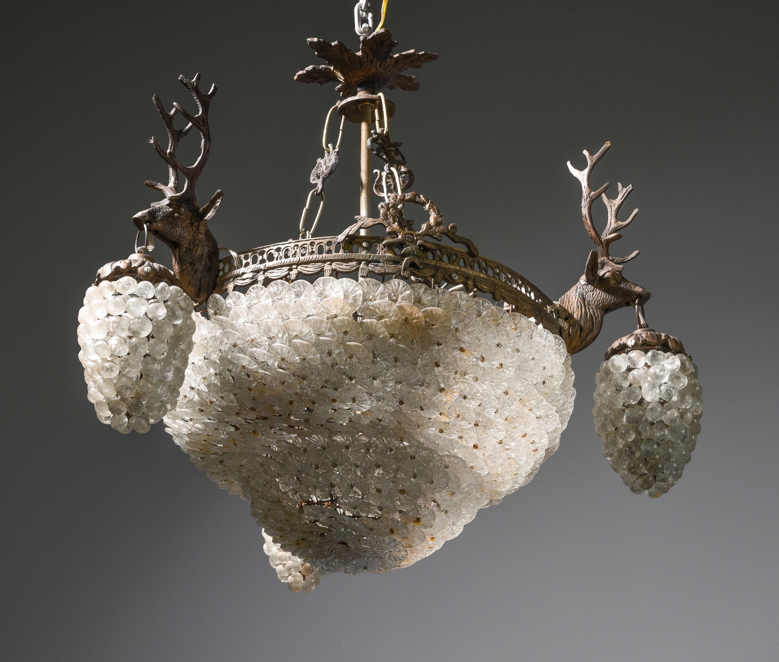Empire Style Stag Head Chandelier with Globes: Empire Style Stag Head Chandelier with Globes - 18 in tall x 17 inch diameter