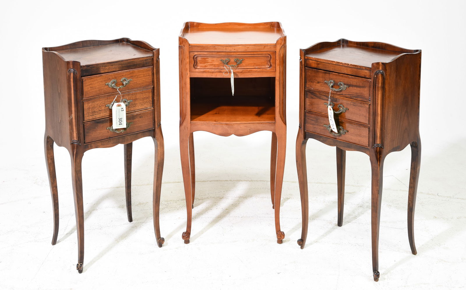 3 Louis XV Style Cherry Nightstands with Drawers (1 of 3)