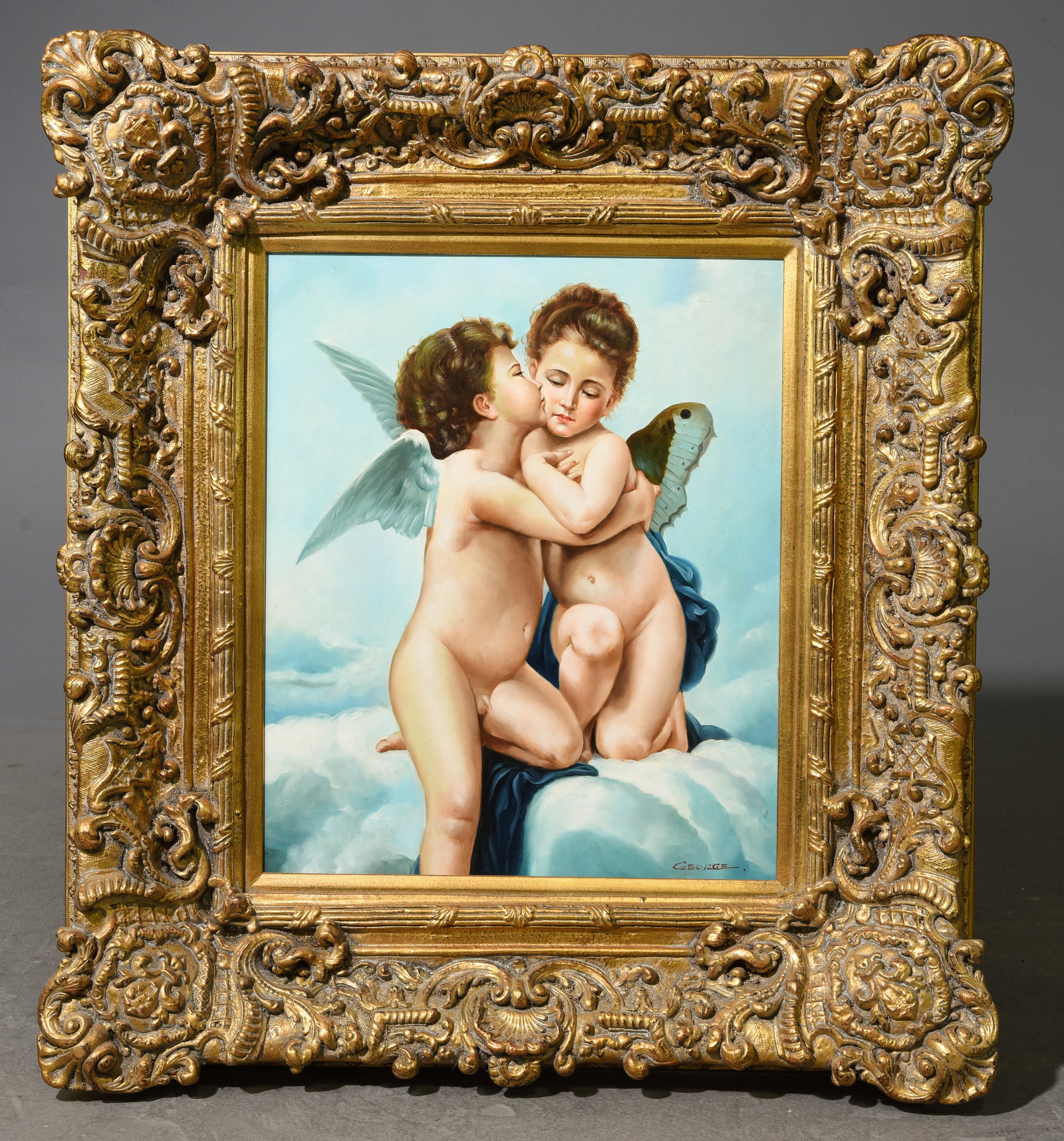 Ornate Gold Framed Oil on Canvas - Cherubs (1 of 4)