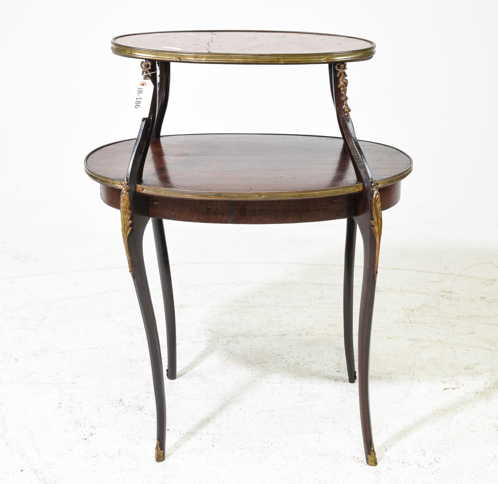 Louis XV Style 2 Tier Mahogany Serving Table: French Louis XV Style 2 Tier Mahogany Serving Table - 34 in tall x 26.5 x 19