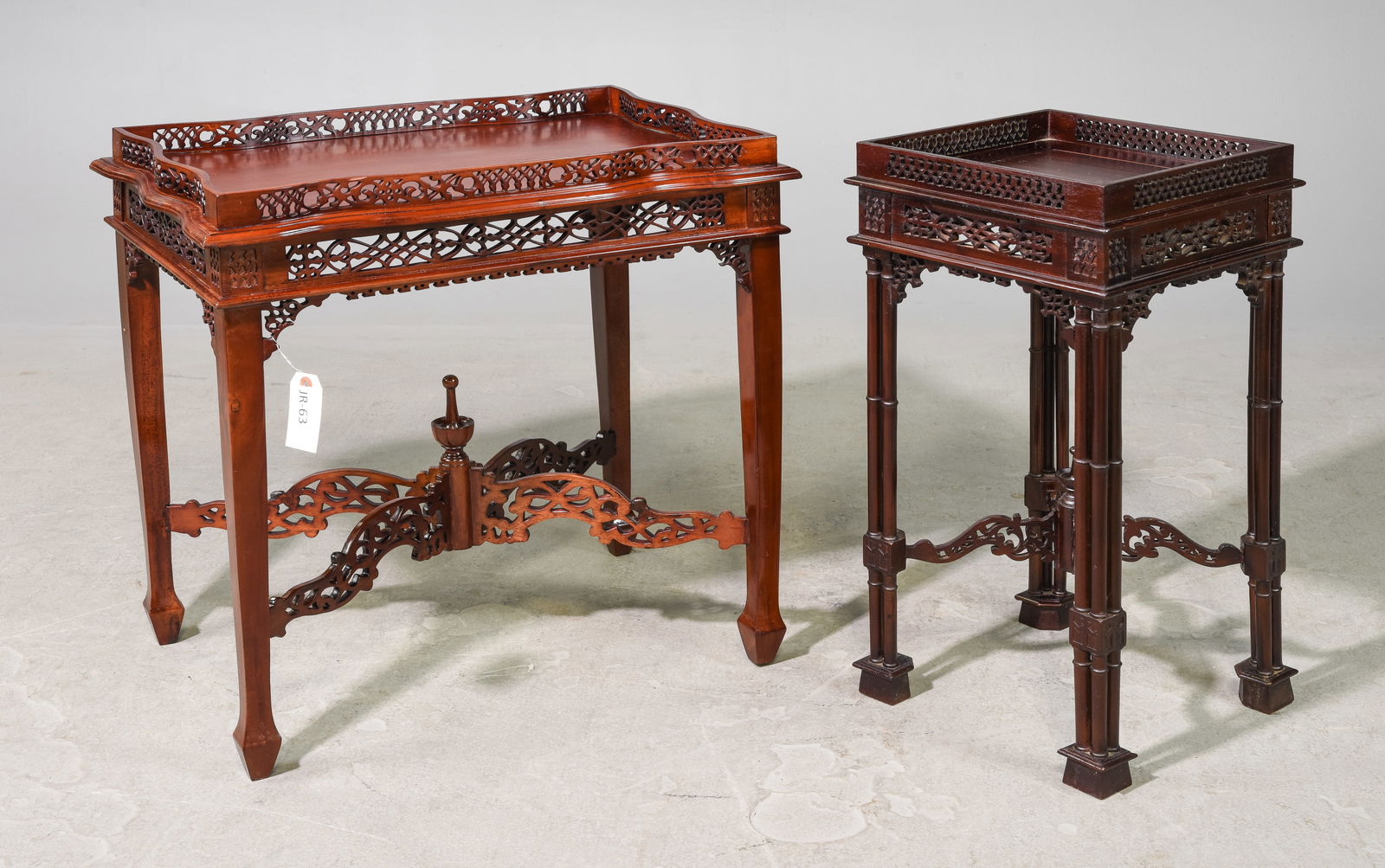 2 Chippendale Style Carved Tea Tables: 2 Chippendale Style Carved Tea Tables - 27 inches tall x 26 x 18