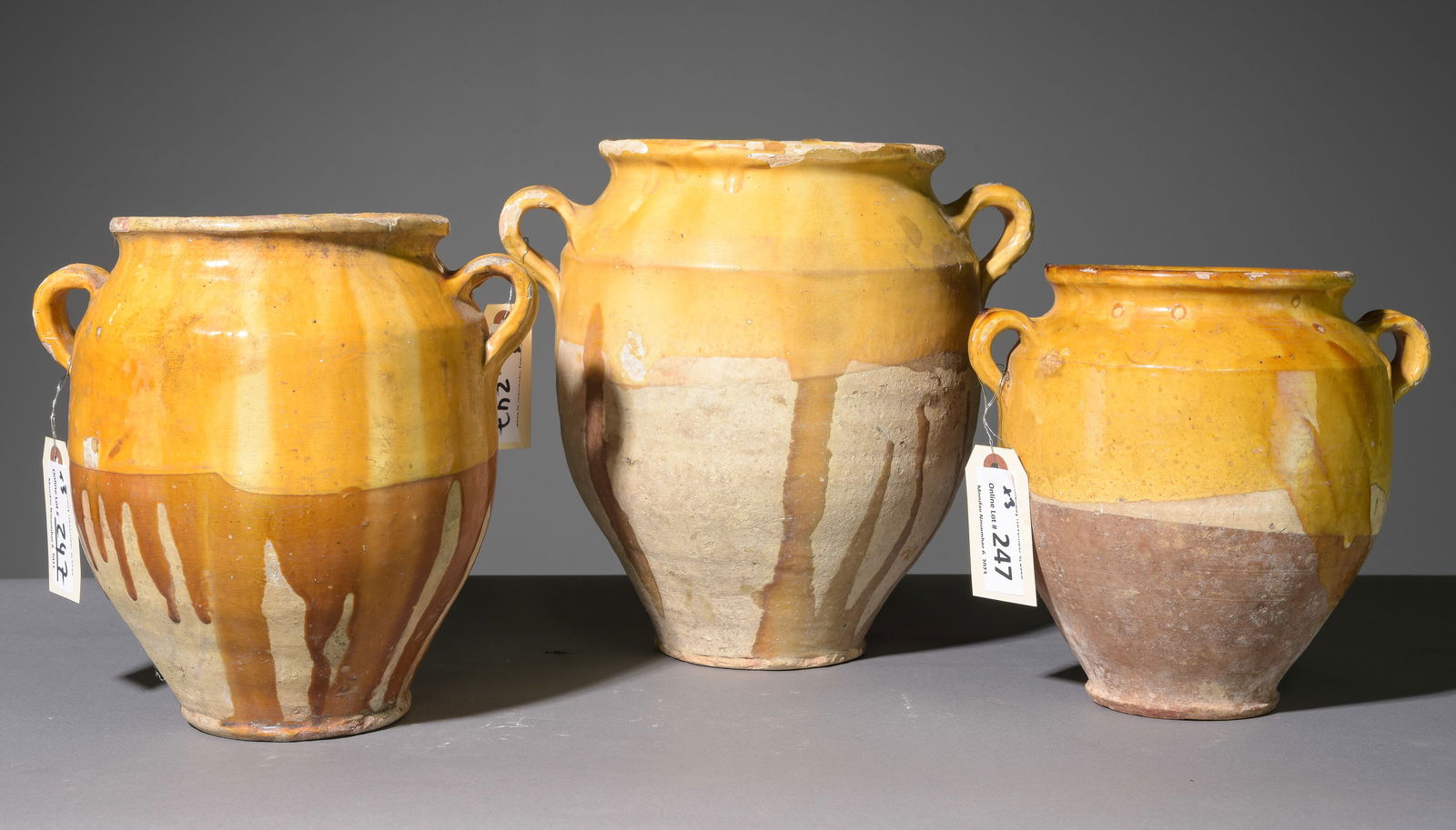 3 French Yellow Glazed Confit Pots (1 of 6)