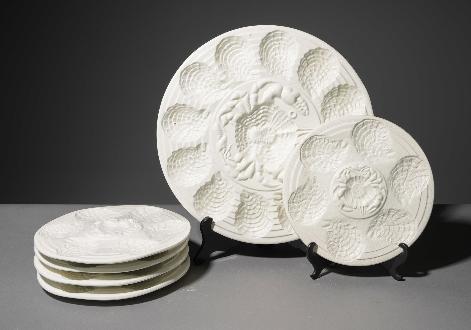 6pc French White Oyster Plate Set - Platter & 5 Plates (1 of 3)