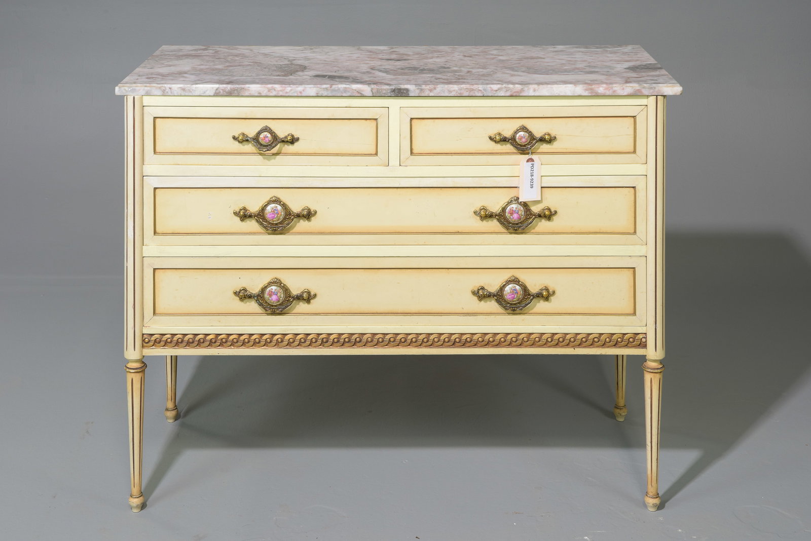 Louis XVI Style Painted Marble Top Four Drawer Chest (1 of 4)