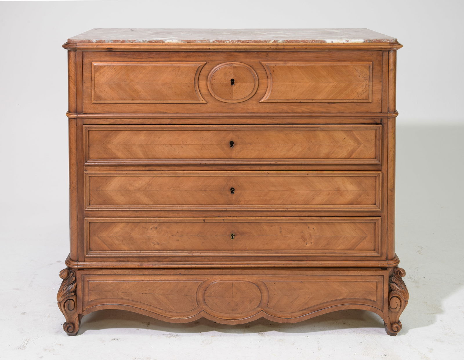Louis XV Style Walnut Marble Top Chest (1 of 8)