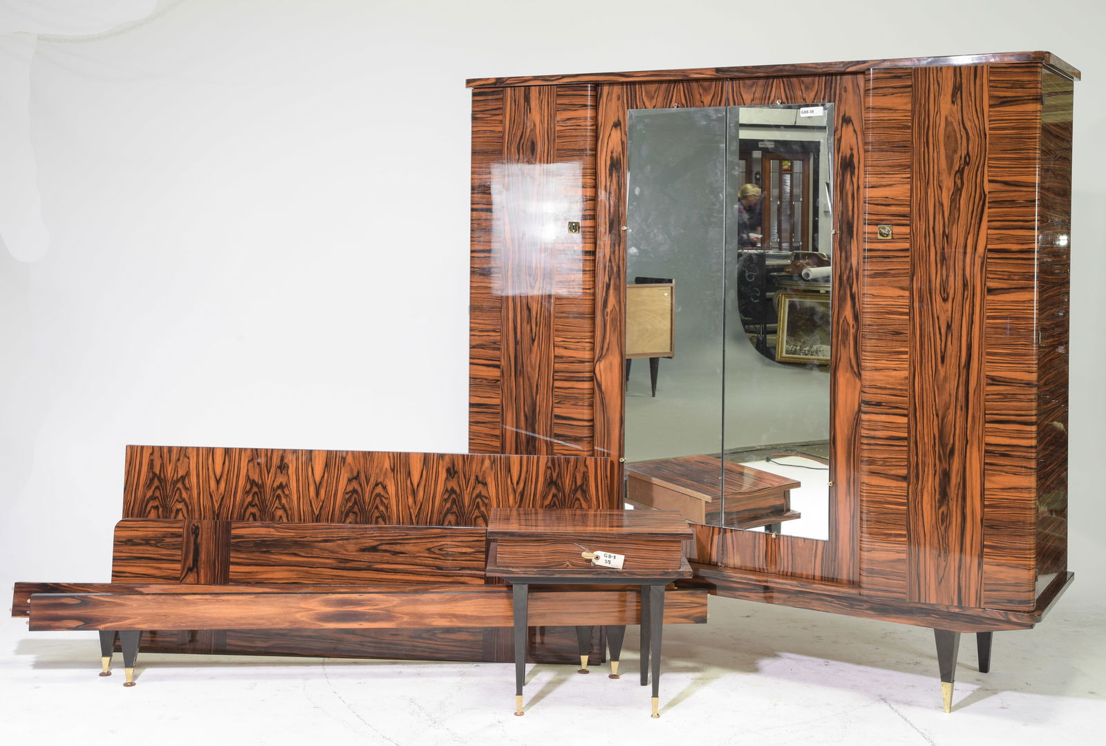 French Modern Style Mahogany Robe, Bed & Nightstand (1 of 5)