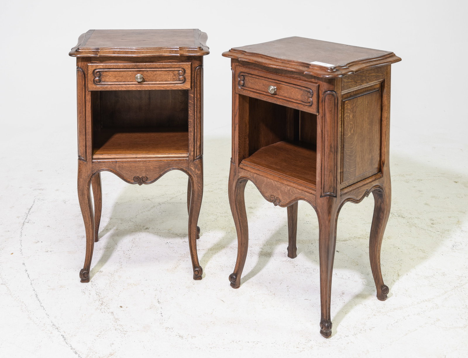 Two Louis XV Style Oak Nightstands with Drawers (1 of 2)
