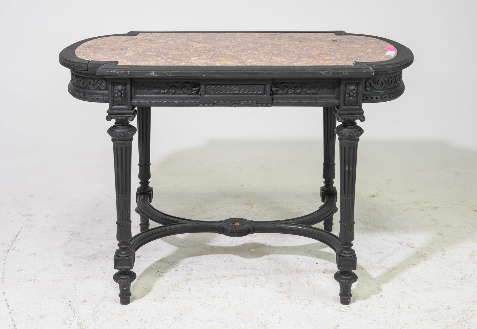 Louis XVI Style Painted Oval Table with Inset Marble (1 of 4)