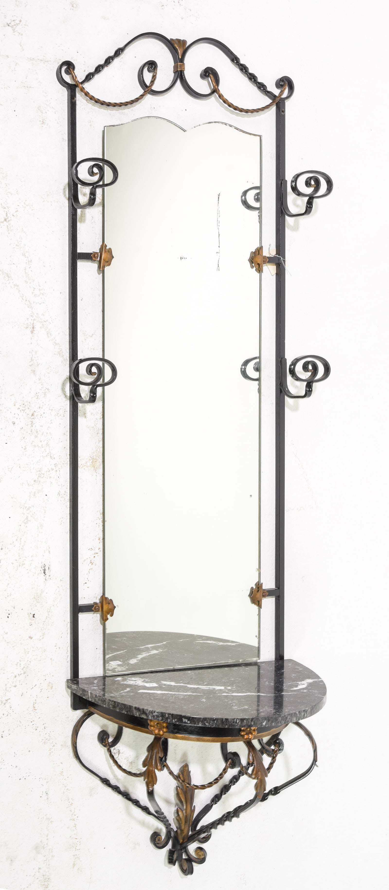 French Iron Mirrored Wall Hung Hat Rack with Marble (1 of 3)