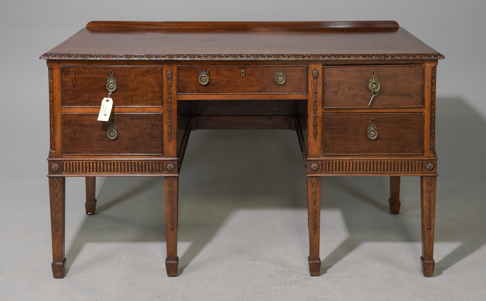 Edwardian Mahogany Carved Desk c.1920's-30's: Edwardian Mahogany Carved Desk c.1920's-30's - 33 in tall x 56 x 26, Kneehole is 25.5 x 18