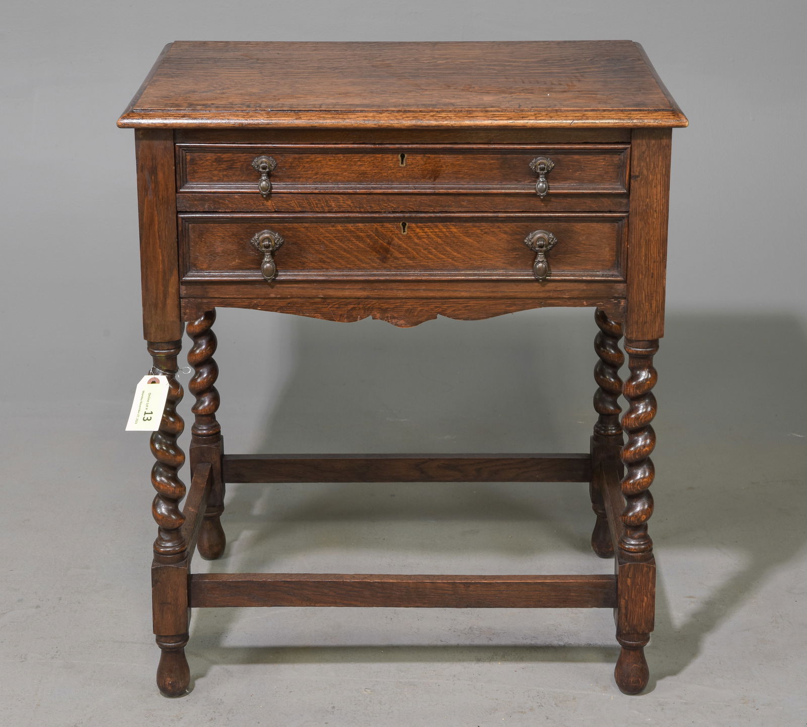 British Oak Barley Twist Two Drawer Table c.1920's (1 of 5)