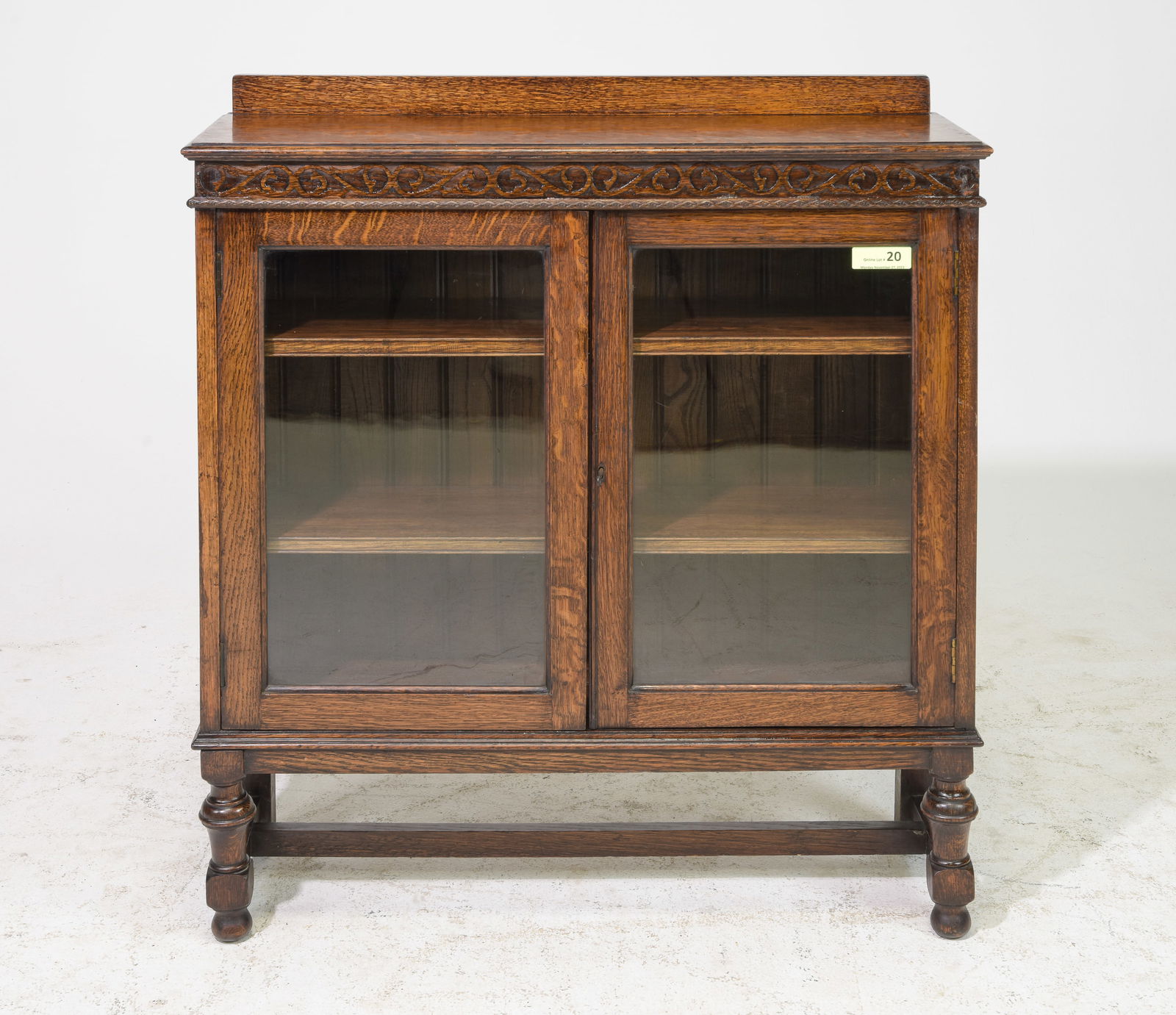 British Oak Low Double Door Bookcase c.1920's (1 of 3)