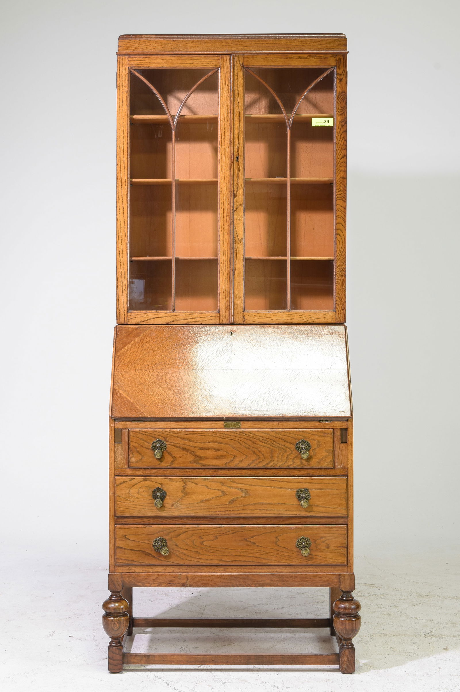 British Oak Secretary Bookcase c.1930's (1 of 4)