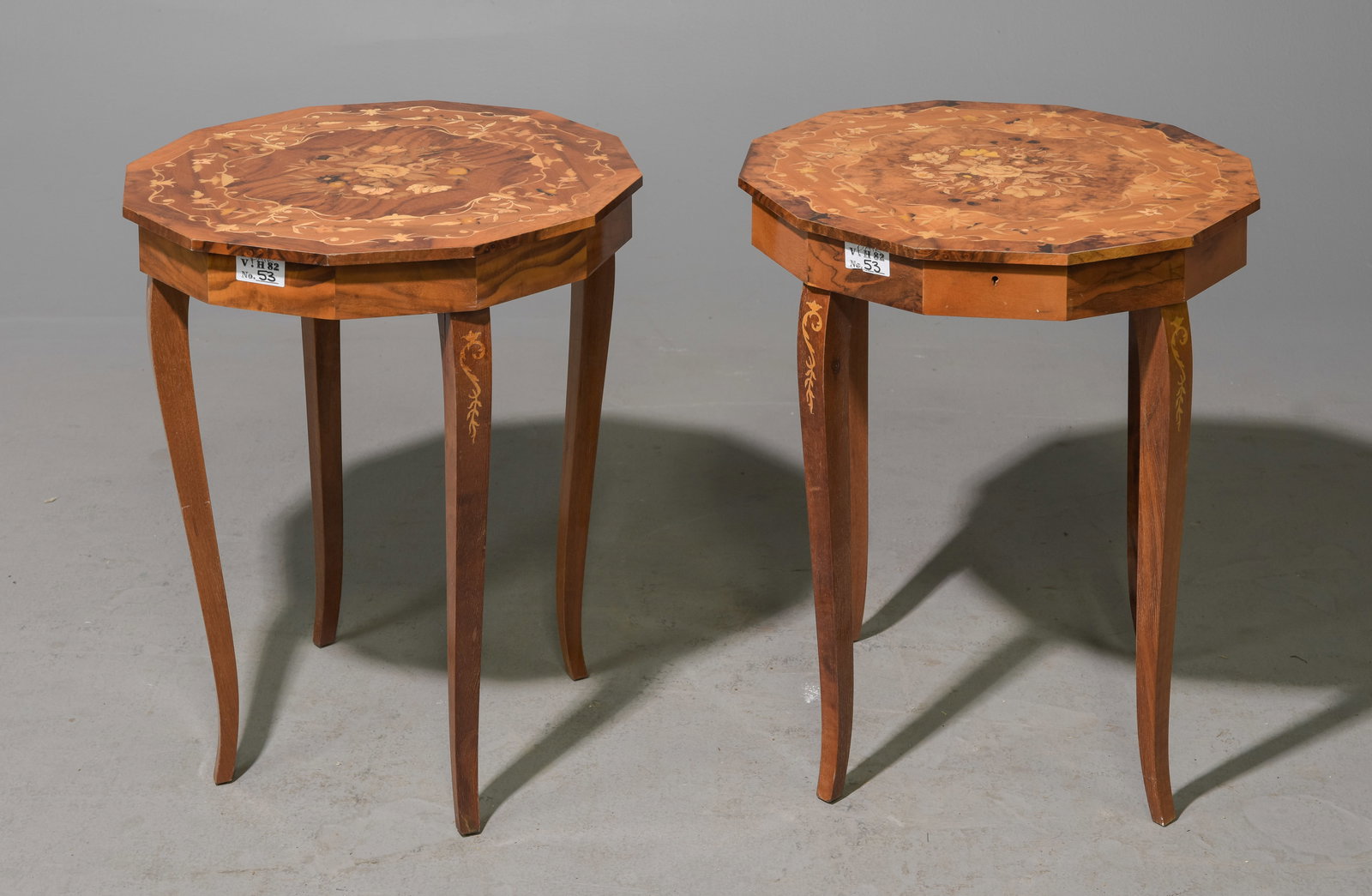 Two Italian Inlaid Occasional Tables c.1950's-60's: Two Italian Inlaid Occasional Lift Top Tables c.1950's-60's - 22 in tall x 19.5 x 19.5 each