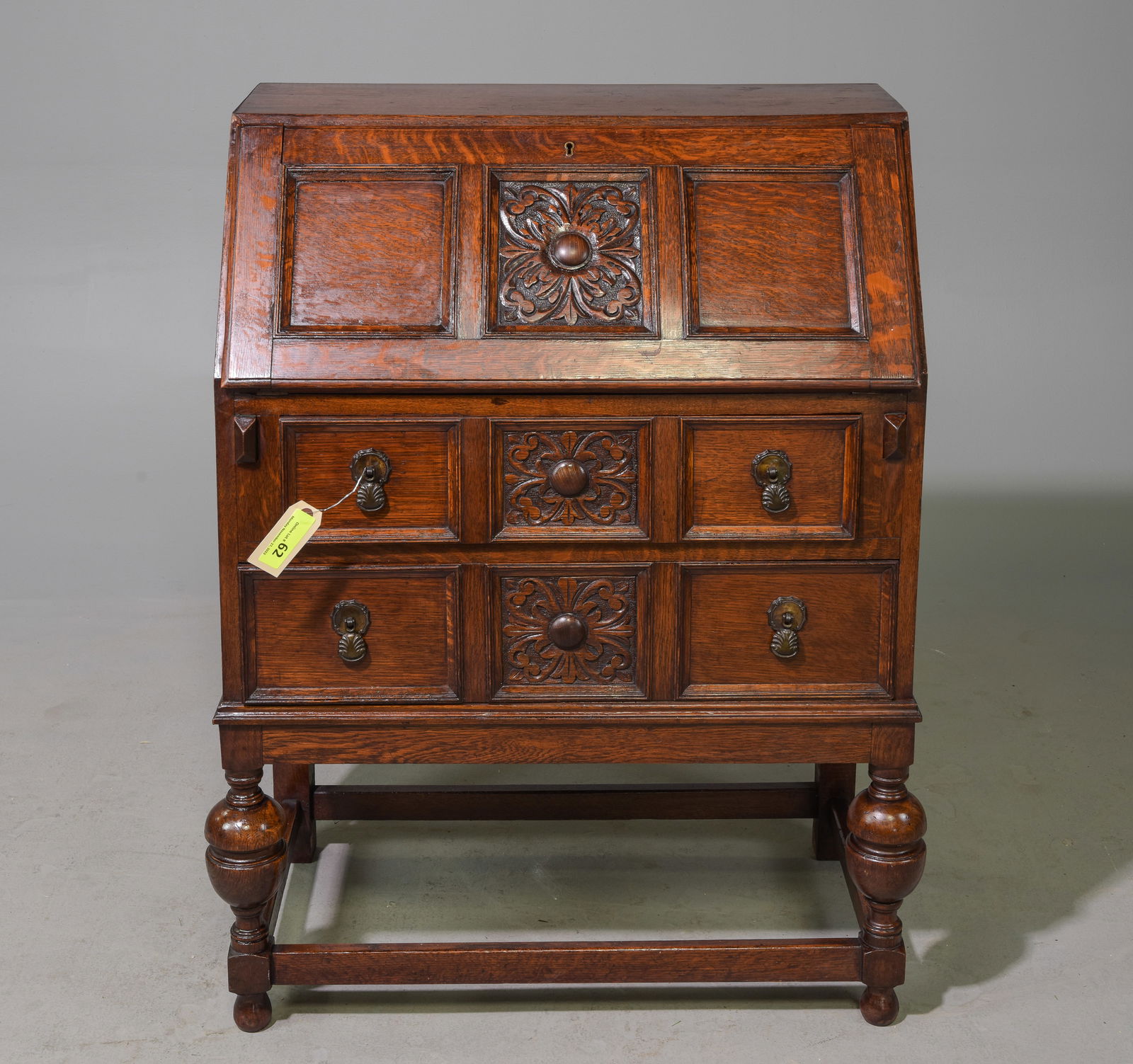 Jacobean Oak Bureau / Drop Front Desk c.1930's (1 of 5)