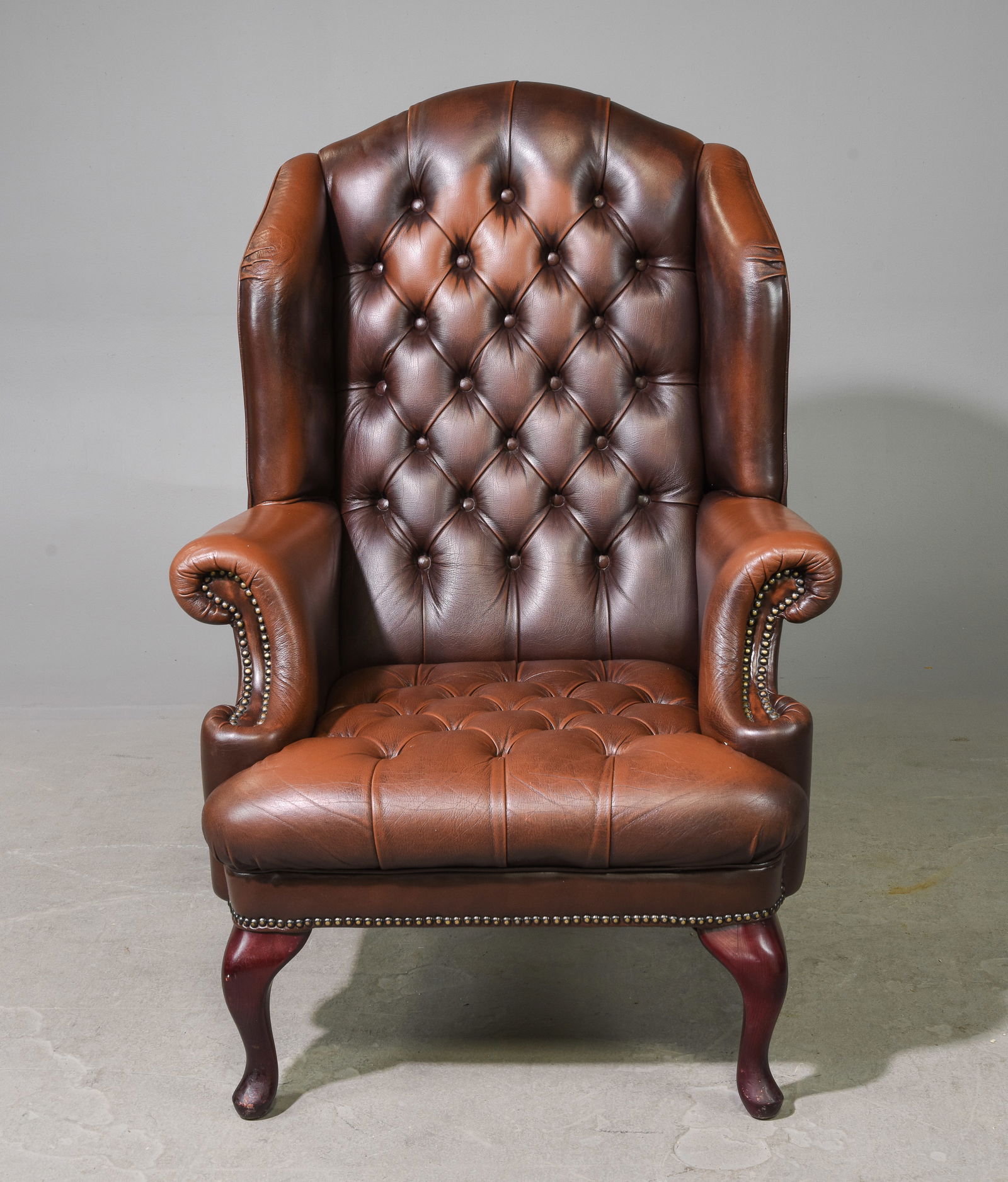 British Brown Leather Wing Back Arm Chair (1 of 6)