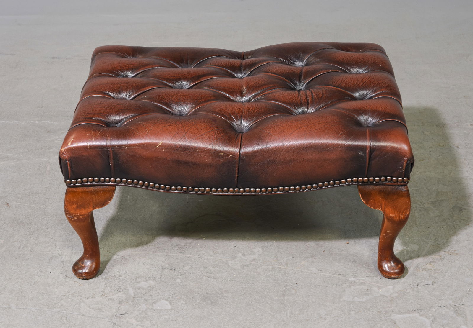 British Brown Leather Chesterfield Stool (1 of 3)