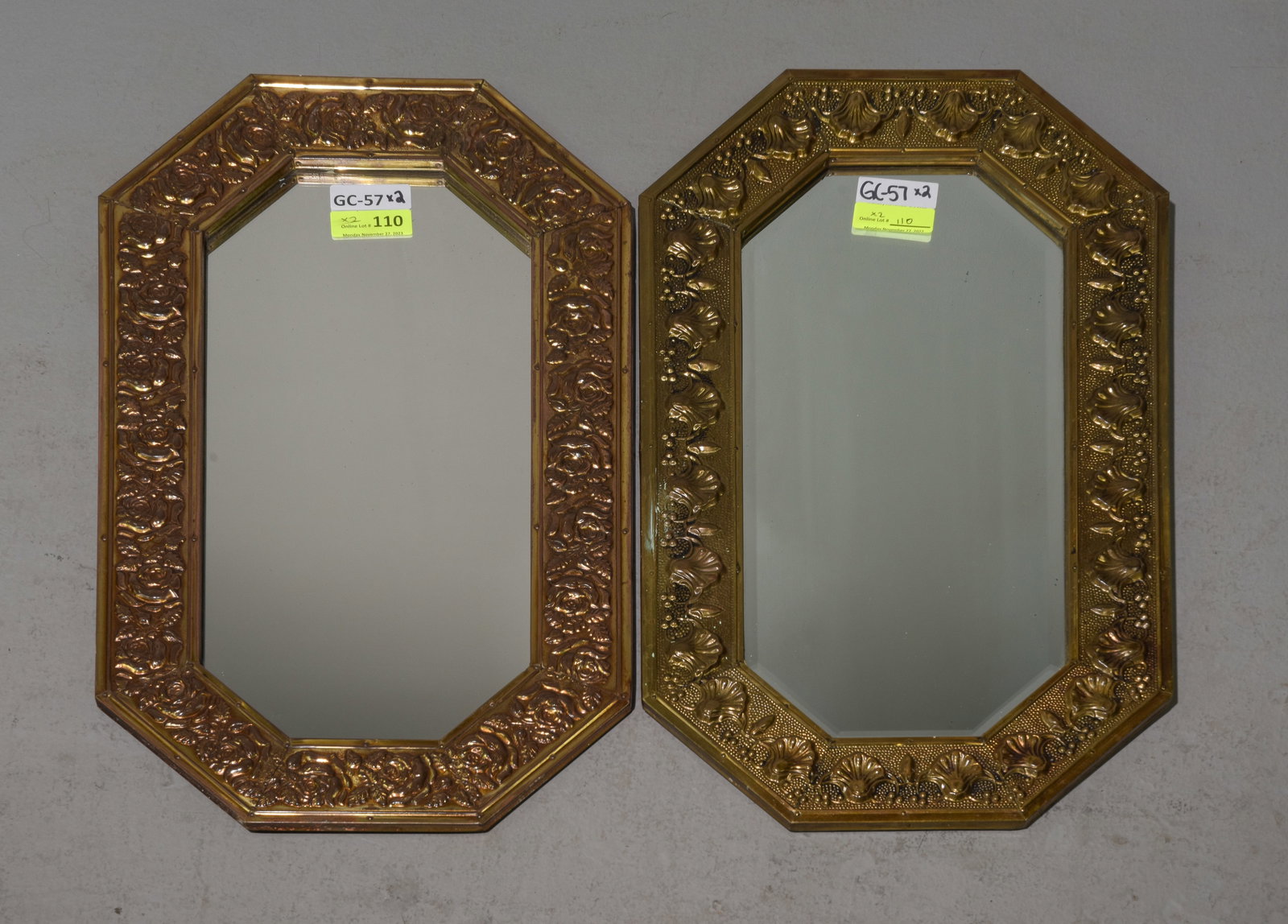 2 Embossed Metal / Brass Framed Beveled Mirrors (1 of 3)