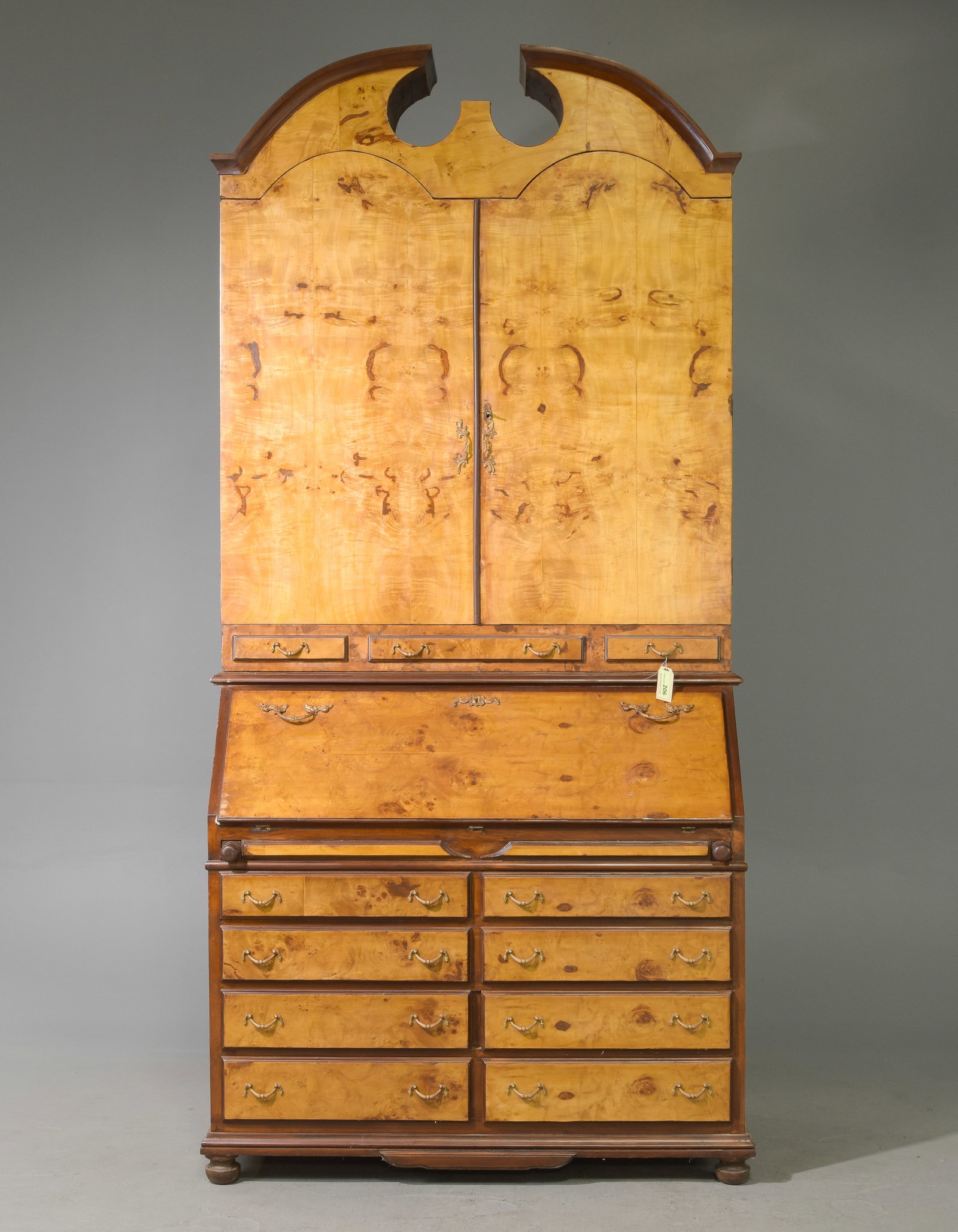 Monumental Burled Secretary Bookcase / Desk: Monumental Burled Secretary Bookcase / Desk - 105 in tall x 49.5 x 24.5 - This is just under 9 feet tall