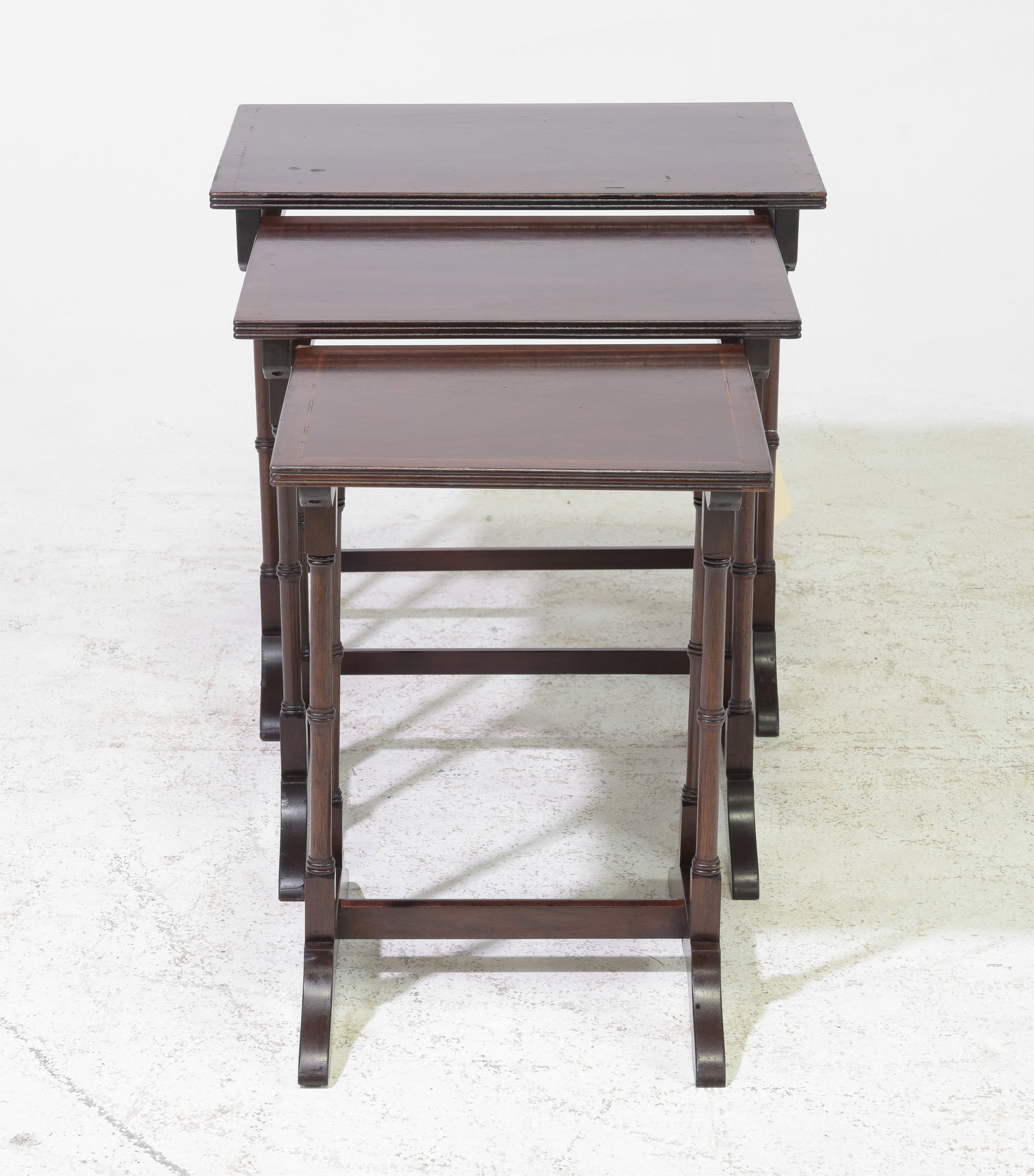 British Mahogany Nest of Three Tables c.1930's: British Mahogany Nest of Three Tables c.1930's - 21.5 in tall x 20 x 14
