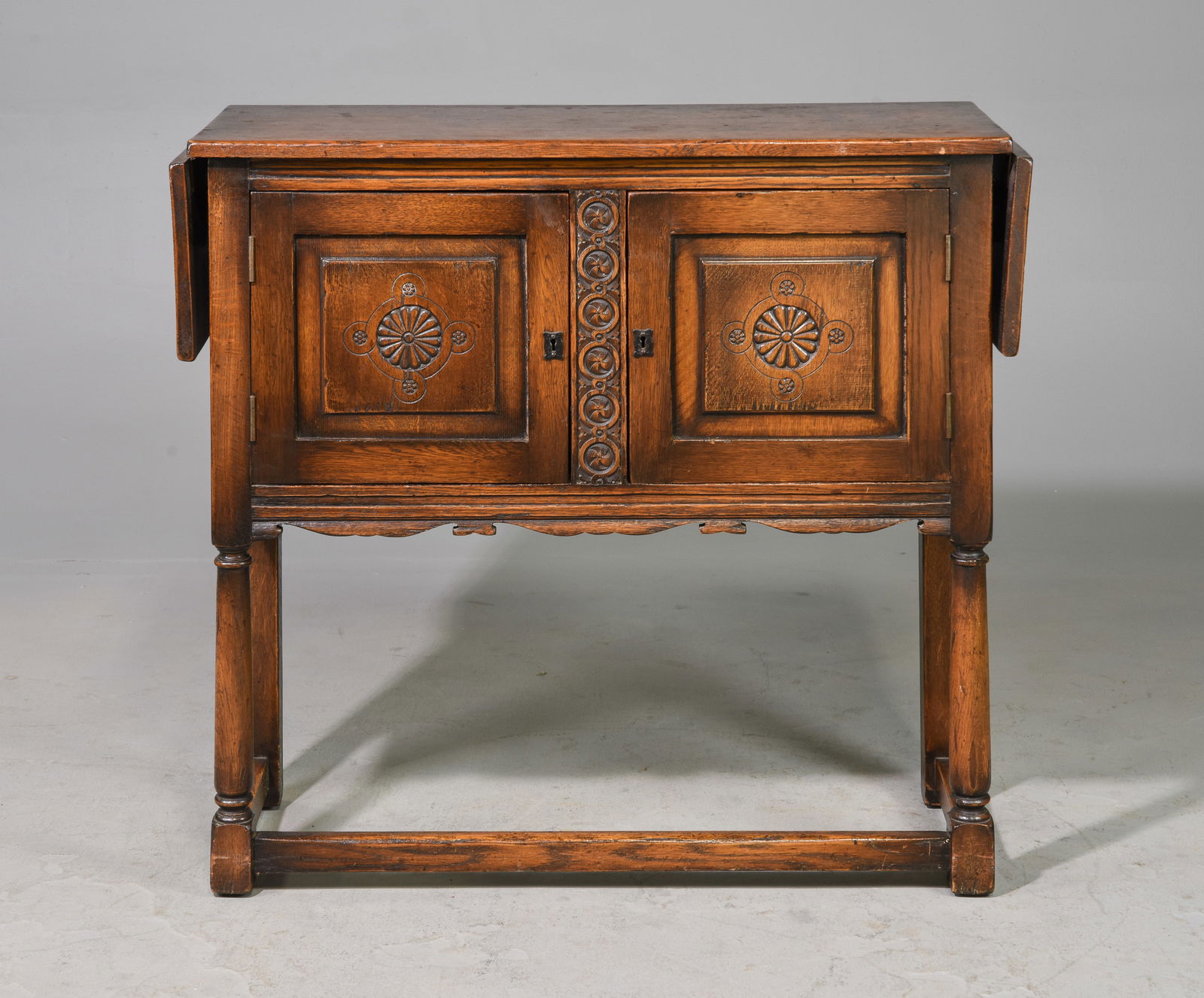 British Oak Carved Drop Side Hall Table c.1930's (1 of 6)