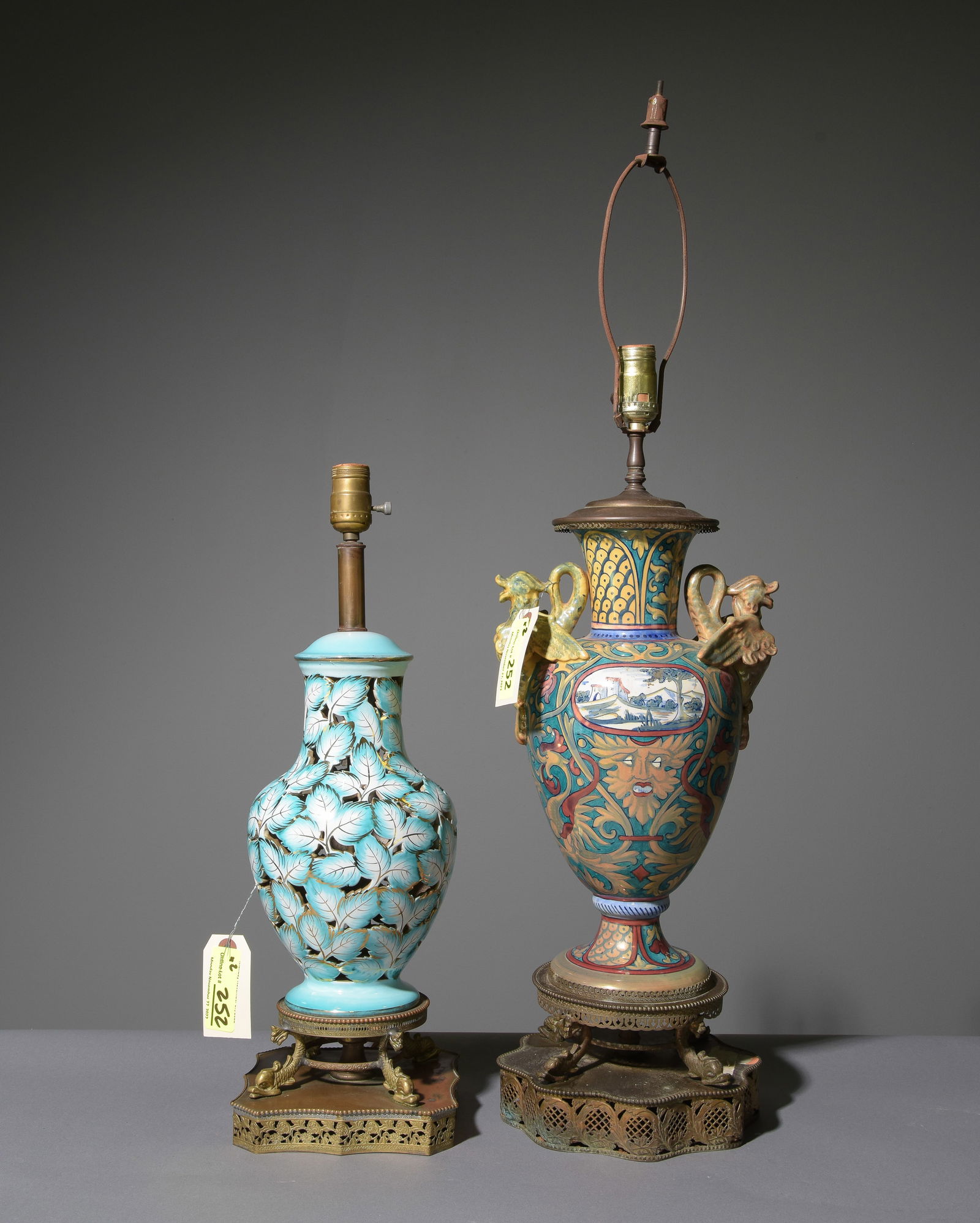Two Porcelain & Ceramic Lamps with Dolphin Bases (1 of 4)