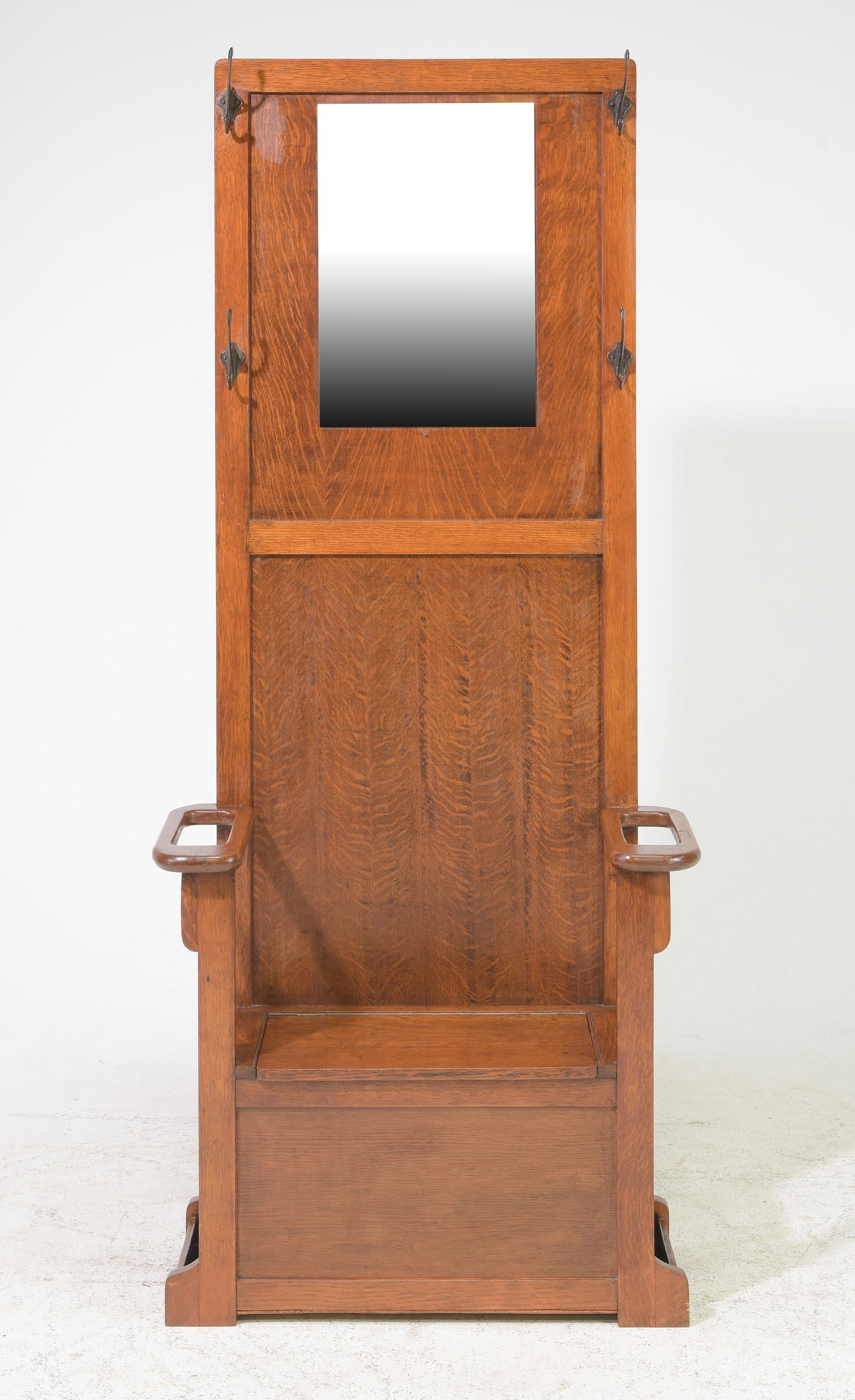 English Oak Mirror Back Hall Stand with Iron Hooks (1 of 5)