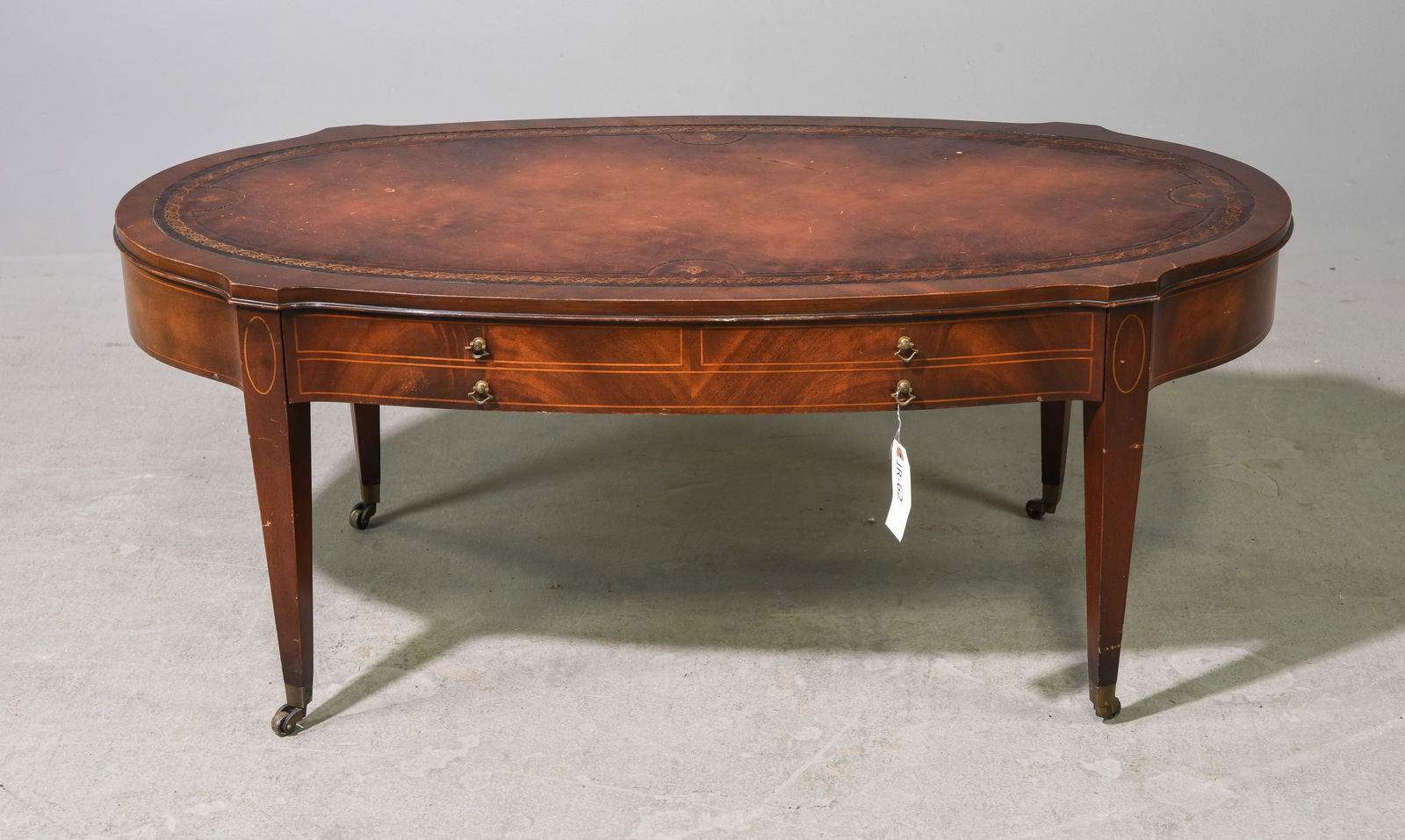 Mahogany Leather Top Inlaid Coffee Table (1 of 5)