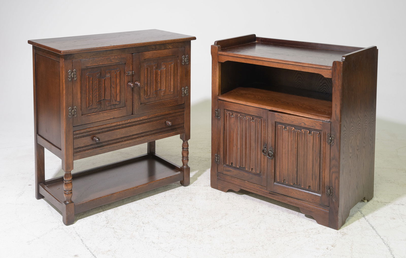 Two British Oak Linen Fold Hall / Occasional Cabinets (1 of 3)
