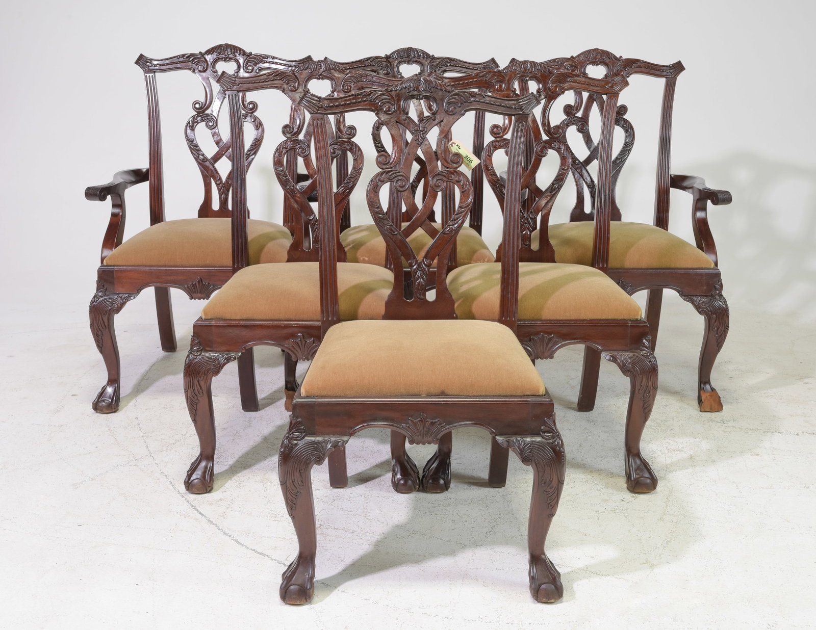 Six Chippendale Style Ball & Claw Dining Chairs: Set of Six Chippendale Style Ball & Claw Dining Chairs - 39 in tall x 25 x 20, Seat height is 17 inches