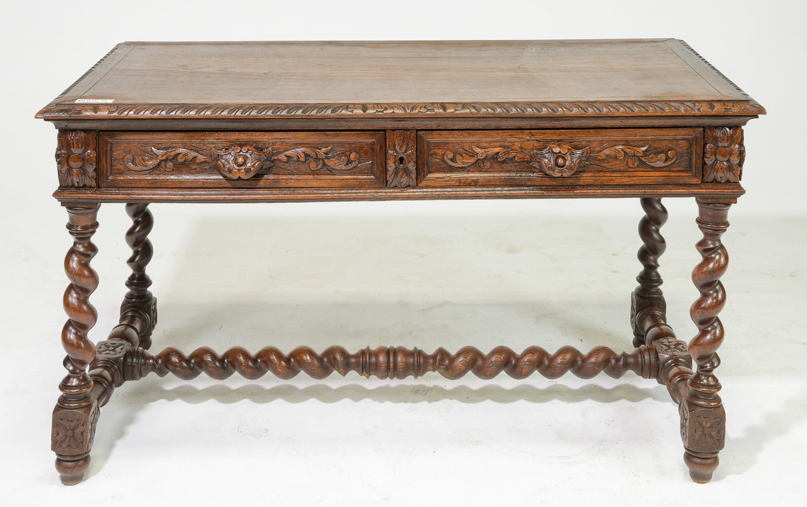 Renaissance Style Carved Oak French Twist Writing Table (1 of 5)