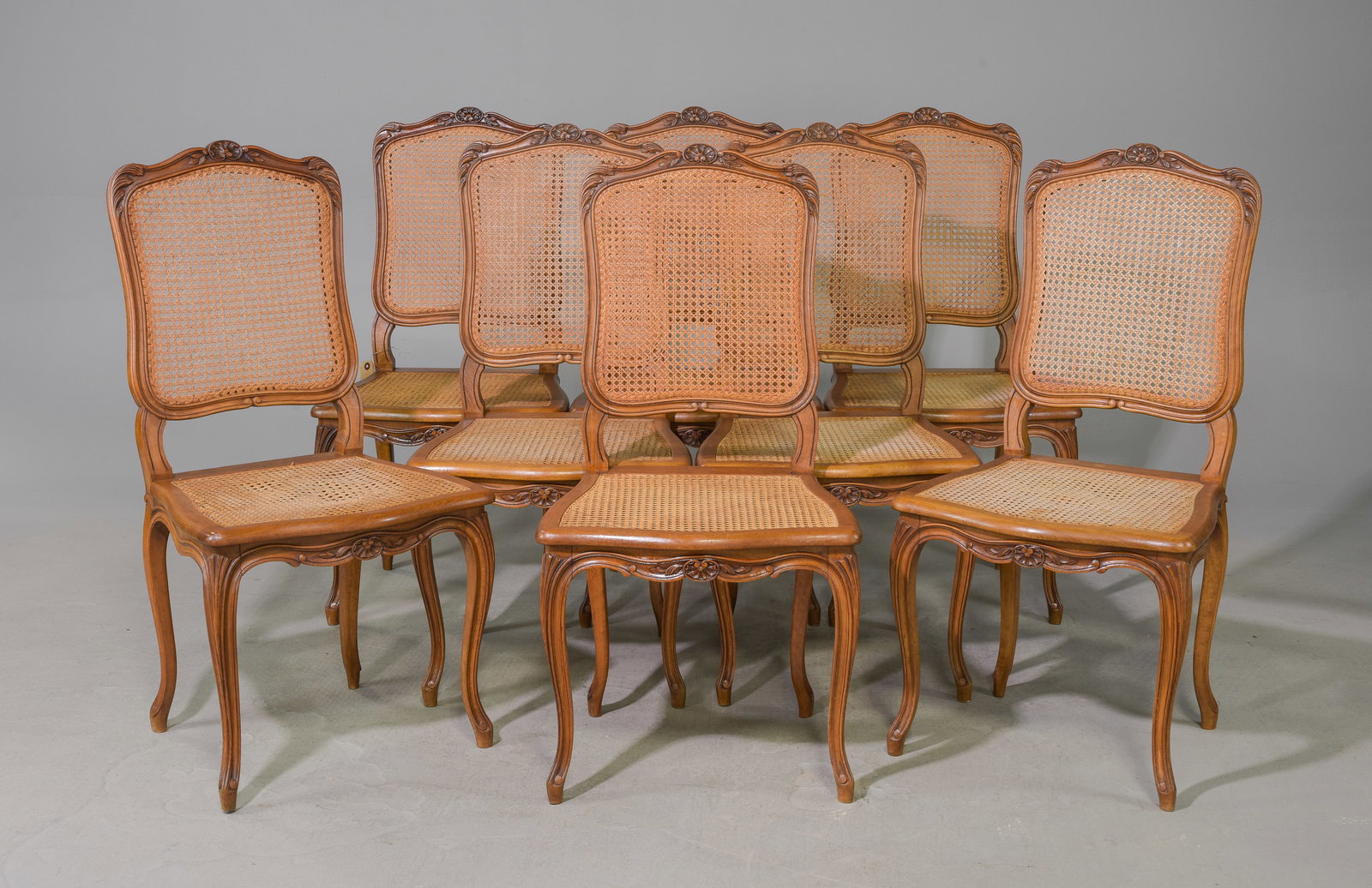 Set of Eight Louis XV Style Walnut Caned Chairs (1 of 5)