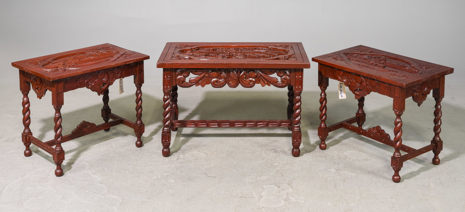 3 Asian Relief Carved Occasional Tables (1 of 4)